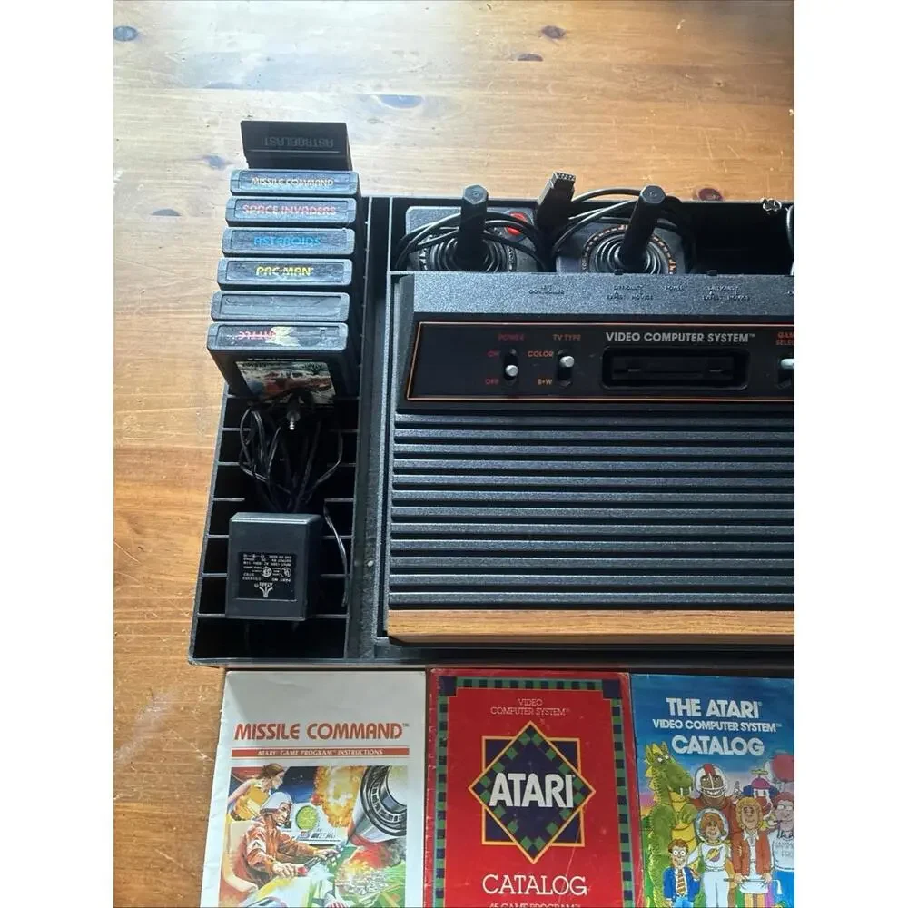 Atari 2600a Console Woodgrain Controller Games & Hartzell Organizer Works
